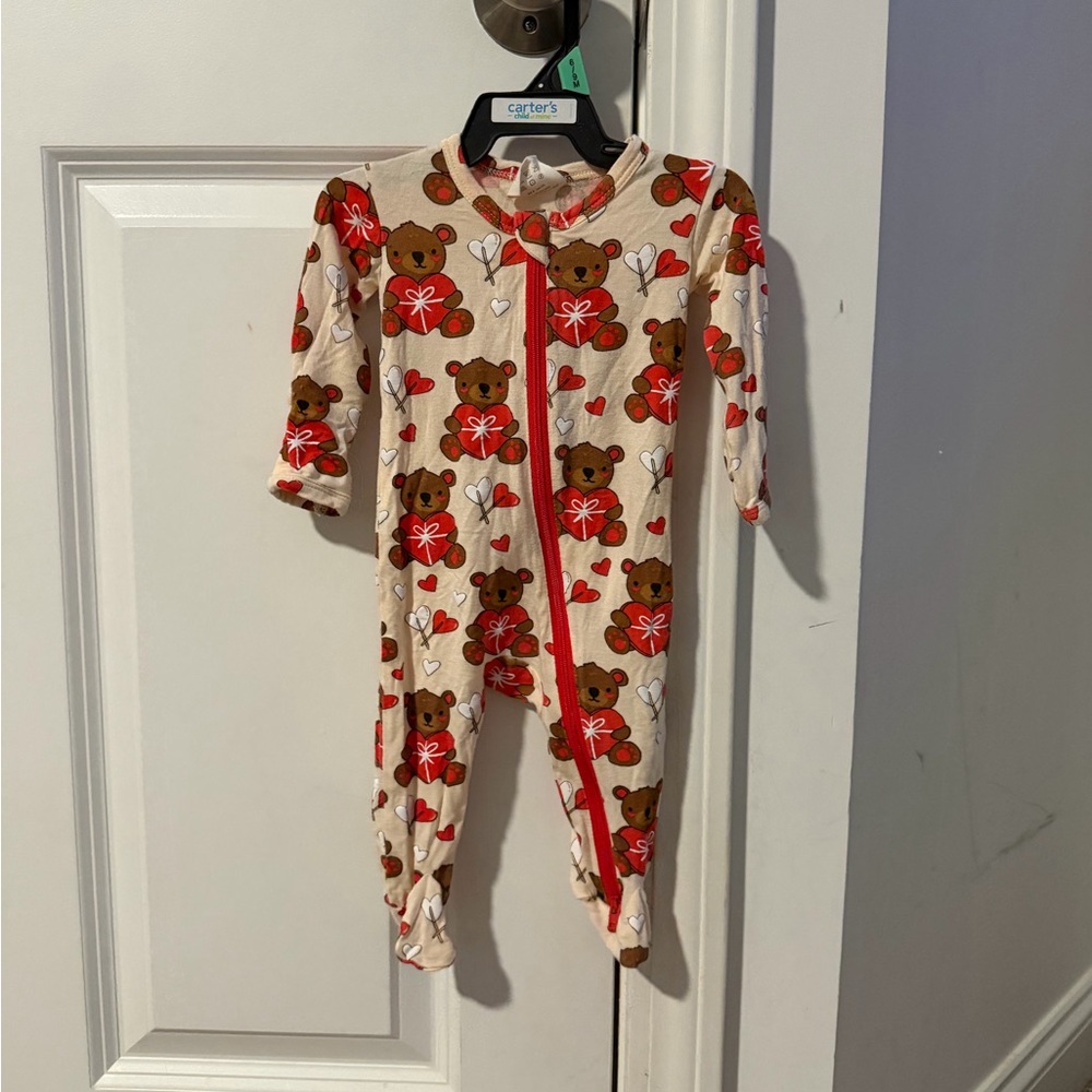 Carter's Beige and Red Bear Print Kids Pajama Footies